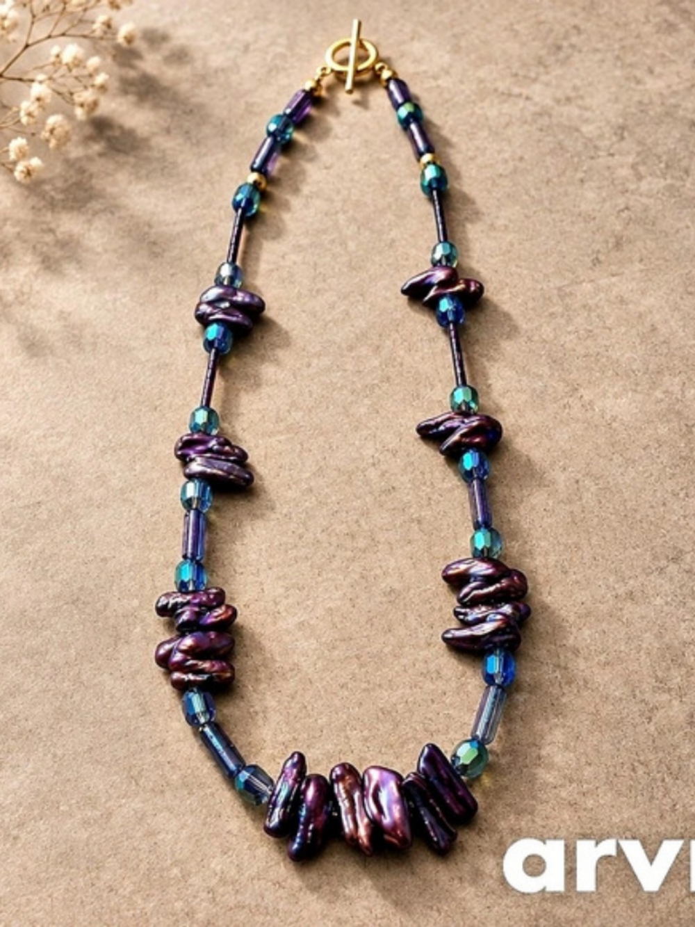 Biwa Pearls Purple & Blue Beaded Toggle Clasp Necklace
